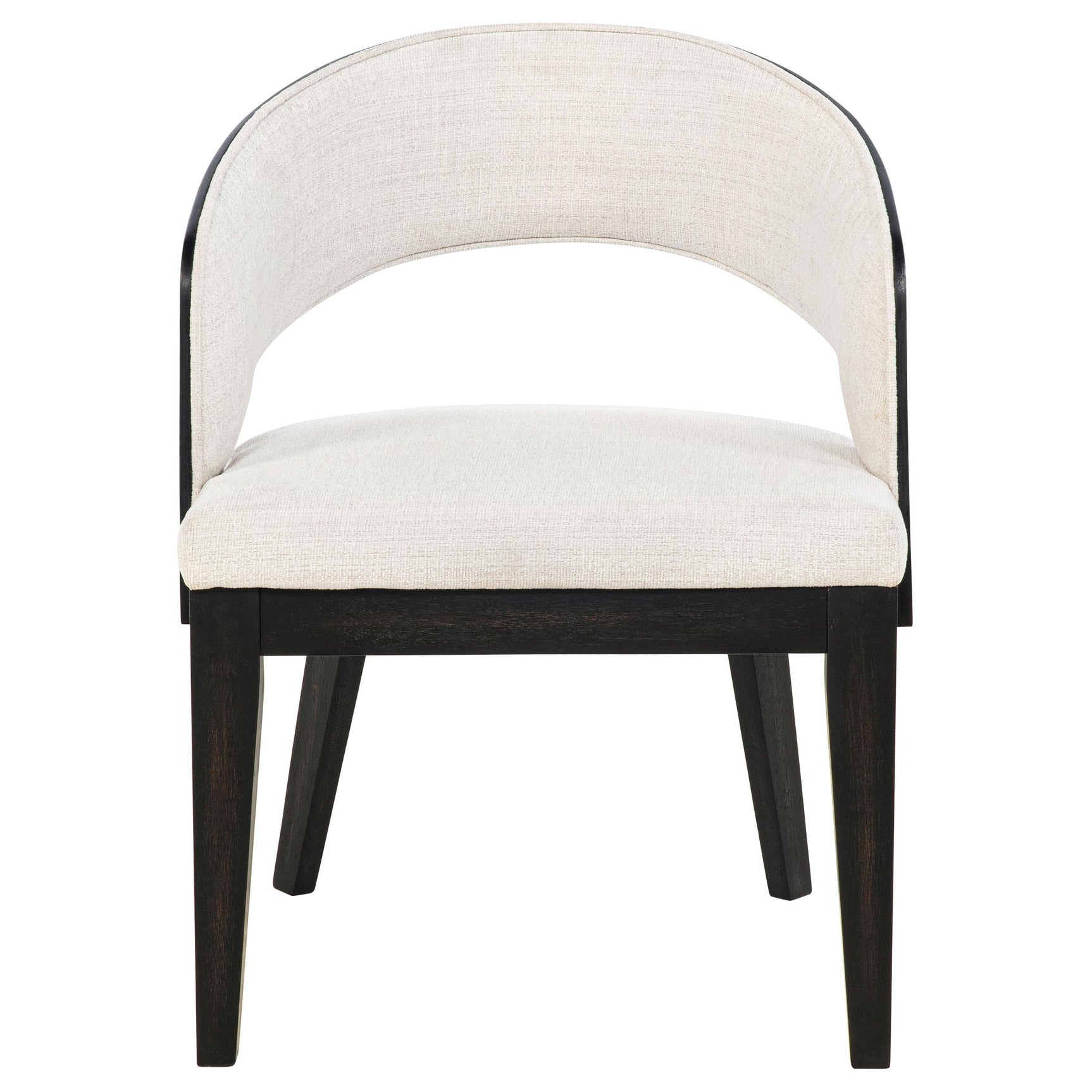Leandro chair side profile showing black wood frame