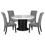 Sherry Gray Round Marble Top Dining Set room view showing table and chairs