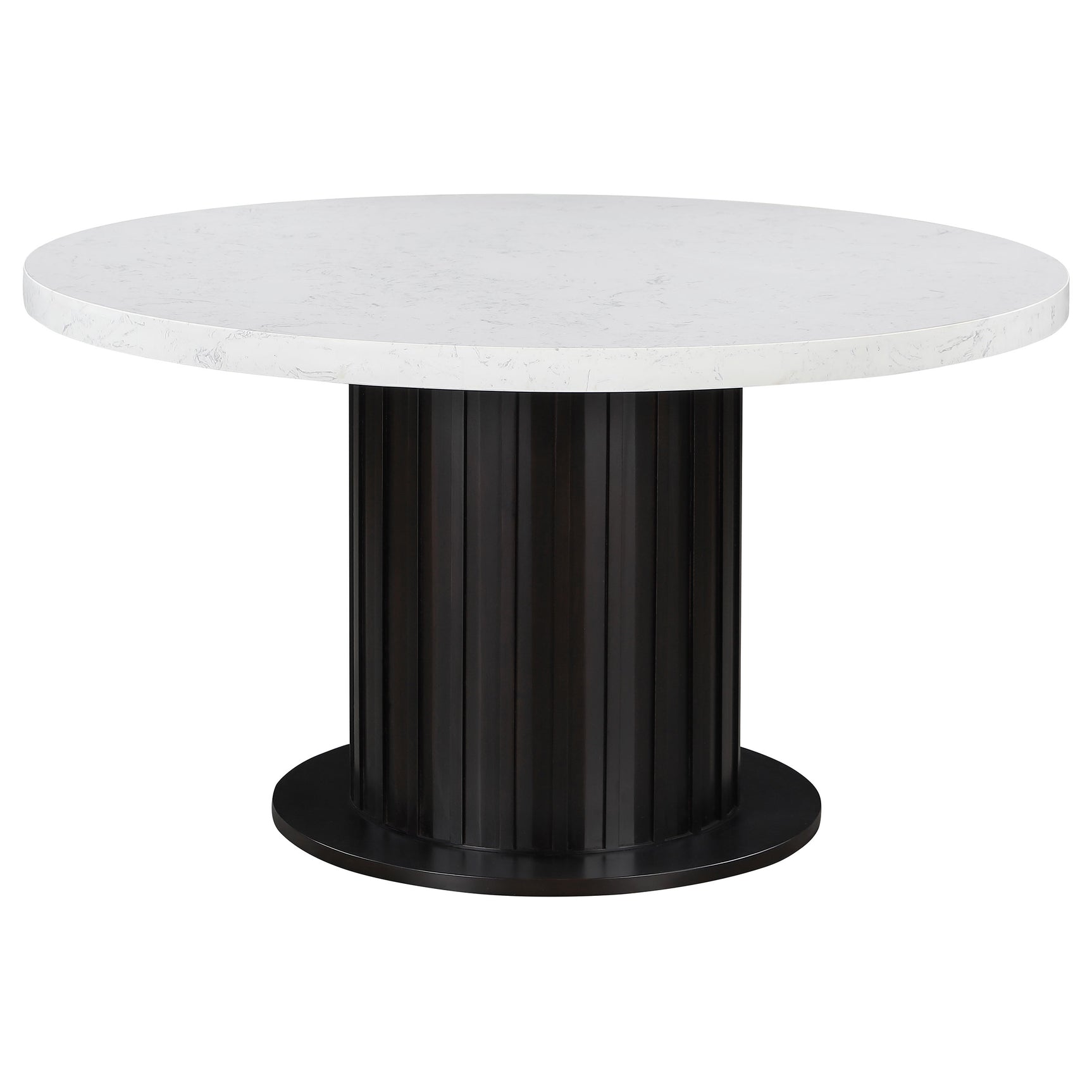 Sherry Gray Round Marble Top Dining Set detail view of marble tabletop