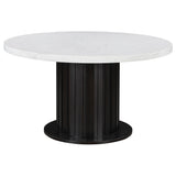 detail view of Sherry Sand Round Marble Top Dining Room Set dining room furniture