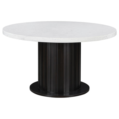 detail view of Sherry Sand Round Marble Top Dining Room Set dining room furniture