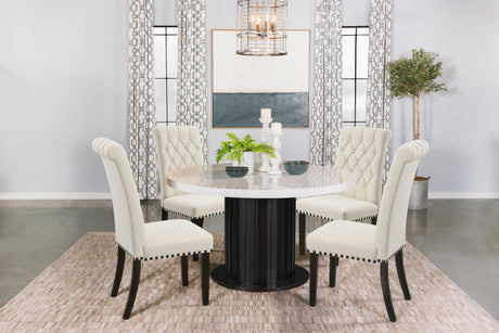 Dining room perspective with Suzanne circular table and chairs