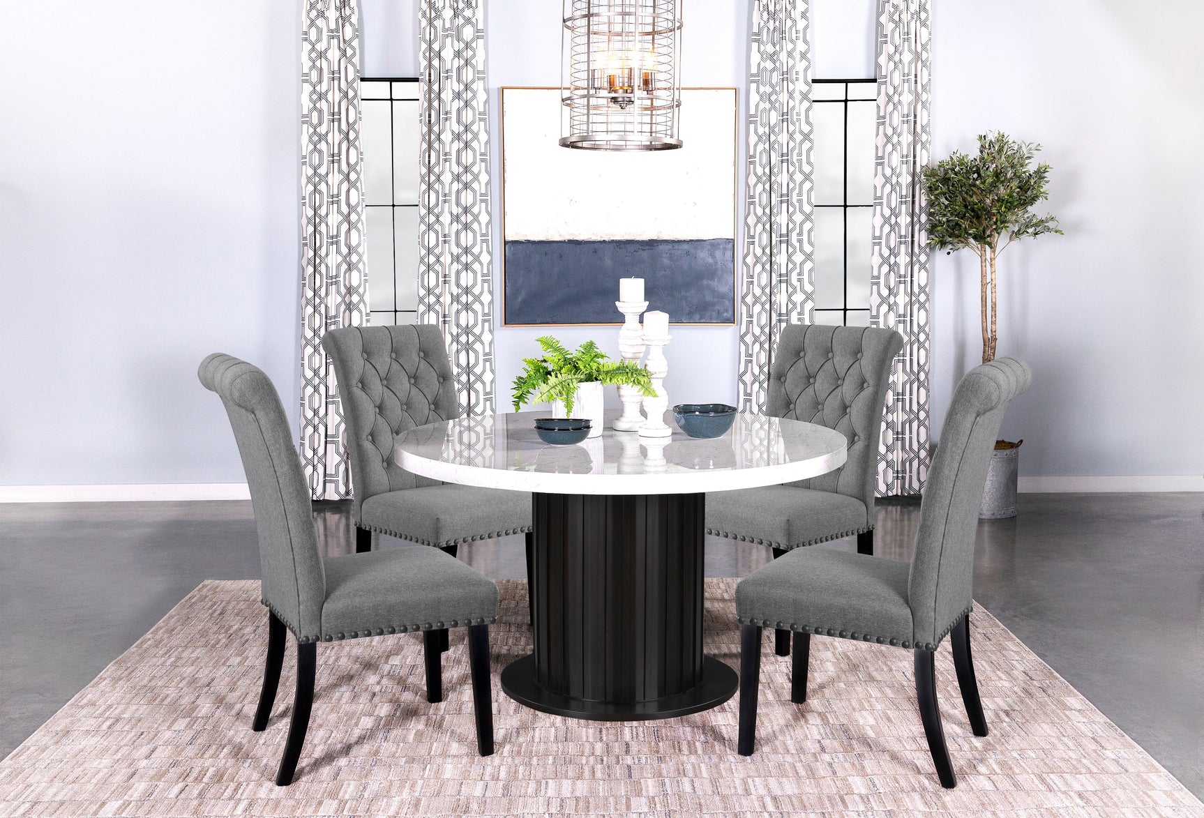 Close-up detail of Suzanne dining set black and white finish