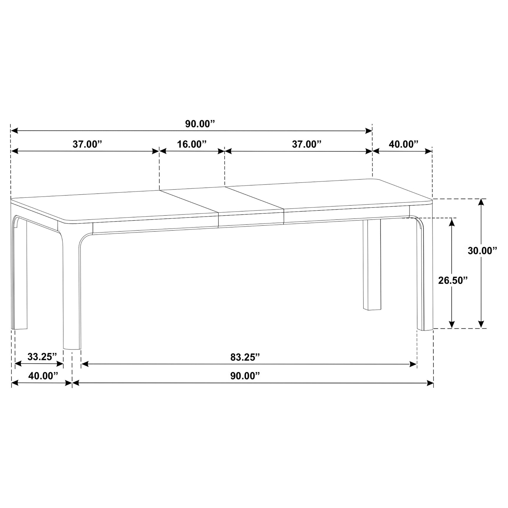 Back view of Solano 90-inch dining table