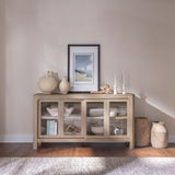 Sideboard close-up showing arched corners and mango veneer