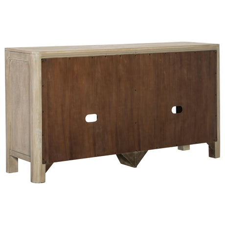 Solano Sliding Door Dining Sideboard in weathered mango finish, front view