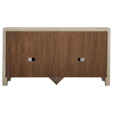 Solano Sliding Door Dining Sideboard in weathered mango finish, front view