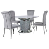 Room view of Ellie Grey Mirrored Pedestal Dining Room Set dining furniture