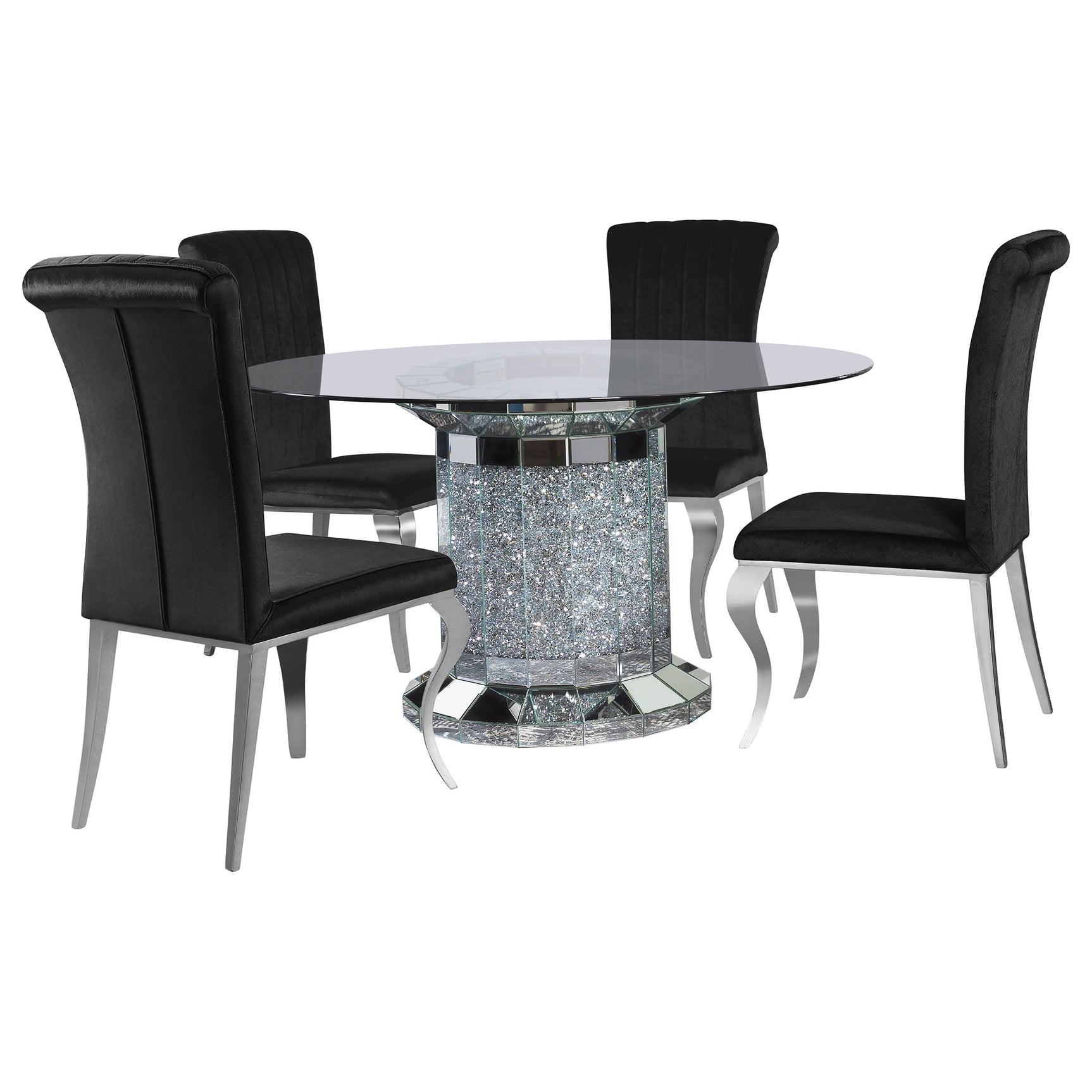 Ellie Black Mirrored Pedestal Dining Room Set room view