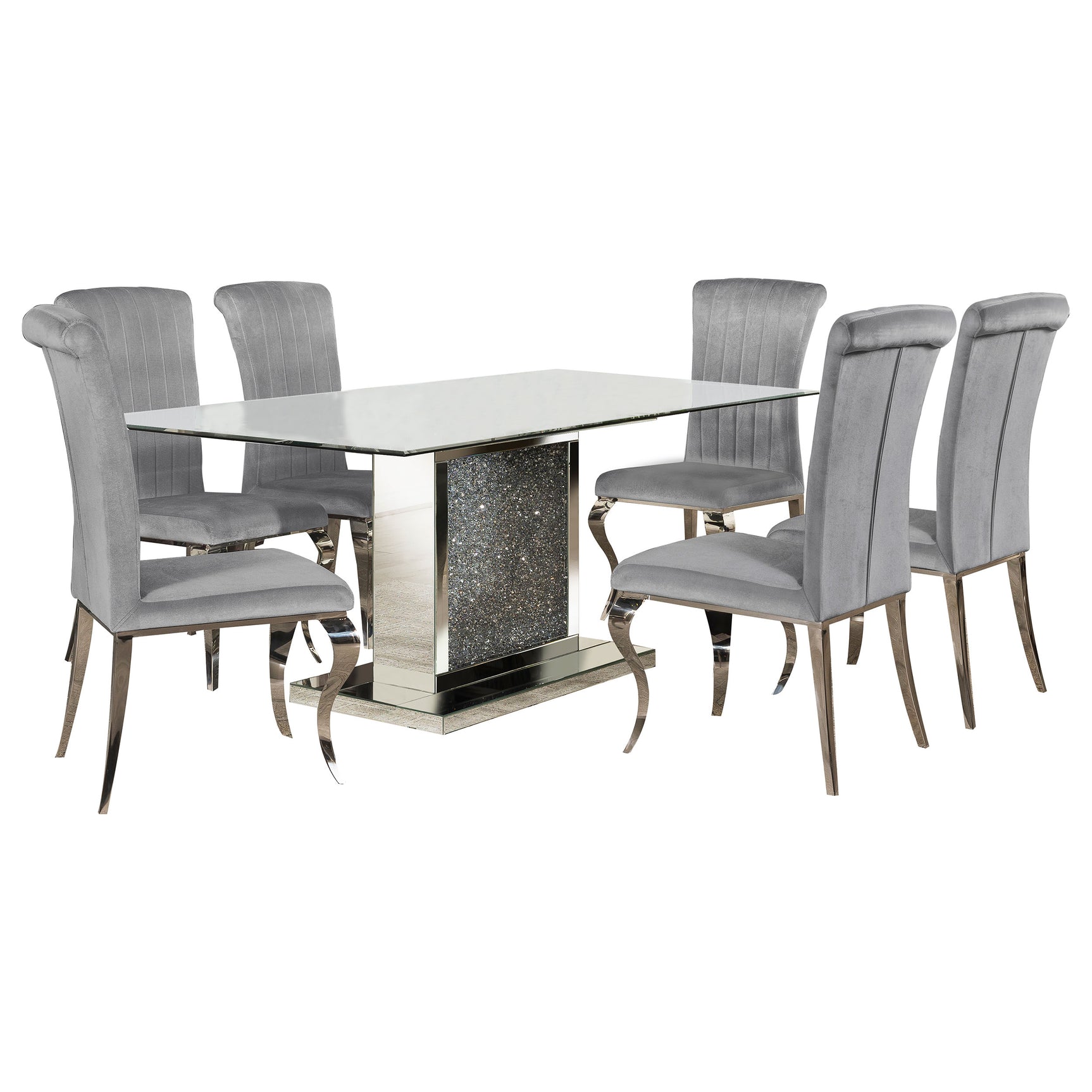Dining room view of Marilyn Gray Rectangular Mirrored Dining Room Set
