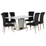Dining room view of Marilyn Black Mirrored Dining Room Set with 4 chairs