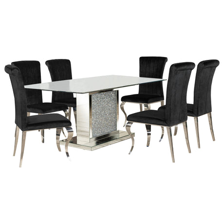 Dining room view of Marilyn Black Mirrored Dining Room Set with 4 chairs