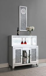 Yvaine wine cabinet front view showing mirrored acrylic doors