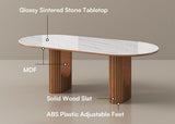 Olson wood base in walnut finish supporting table top