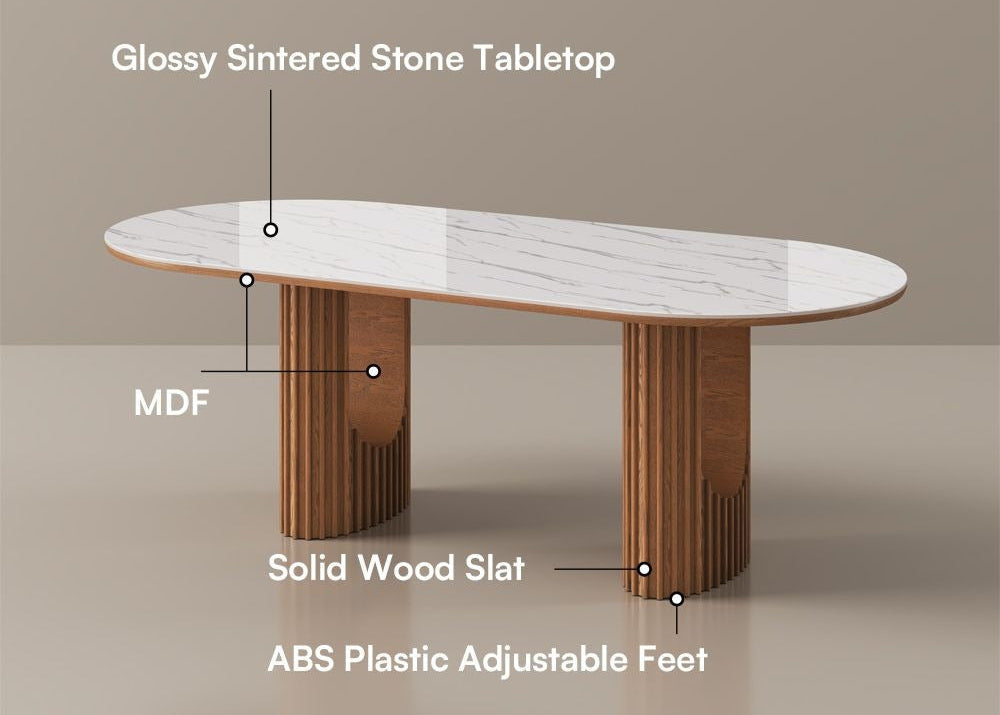 Olson wood base in walnut finish supporting table top