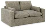 Dramatic Granite Chenille Loveseat side angle showing arm bolster pillow