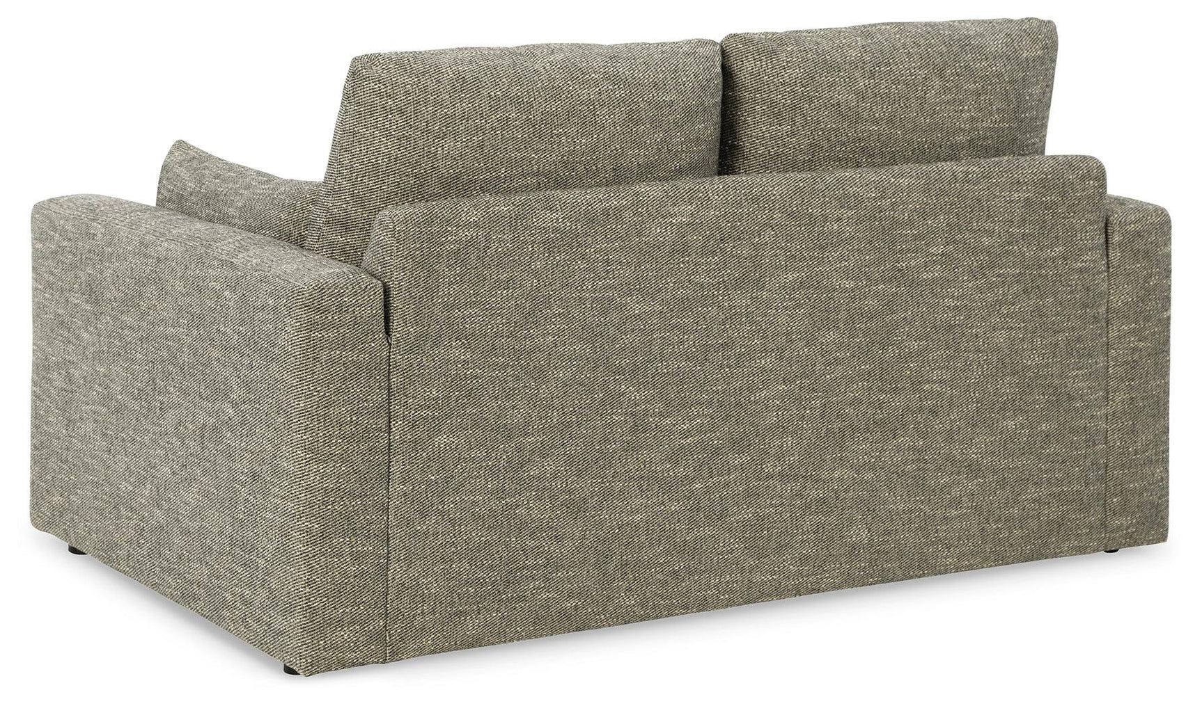 Dramatic Granite Chenille Loveseat rear view showing frame