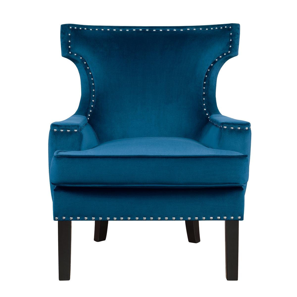 Lapis Blue Velvet Upholstered Accent Chair front view