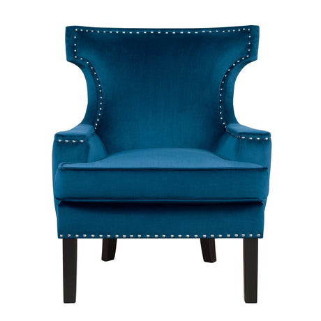 Lapis Blue Velvet Upholstered Accent Chair front view