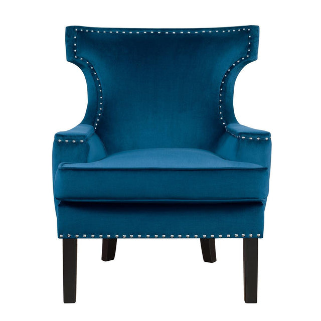 Lapis Blue Velvet Upholstered Accent Chair front view
