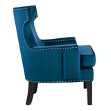 Lapis Blue Velvet Upholstered Accent Chair side profile
