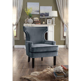 Lapis Gray velvet upholstered accent chair angled view