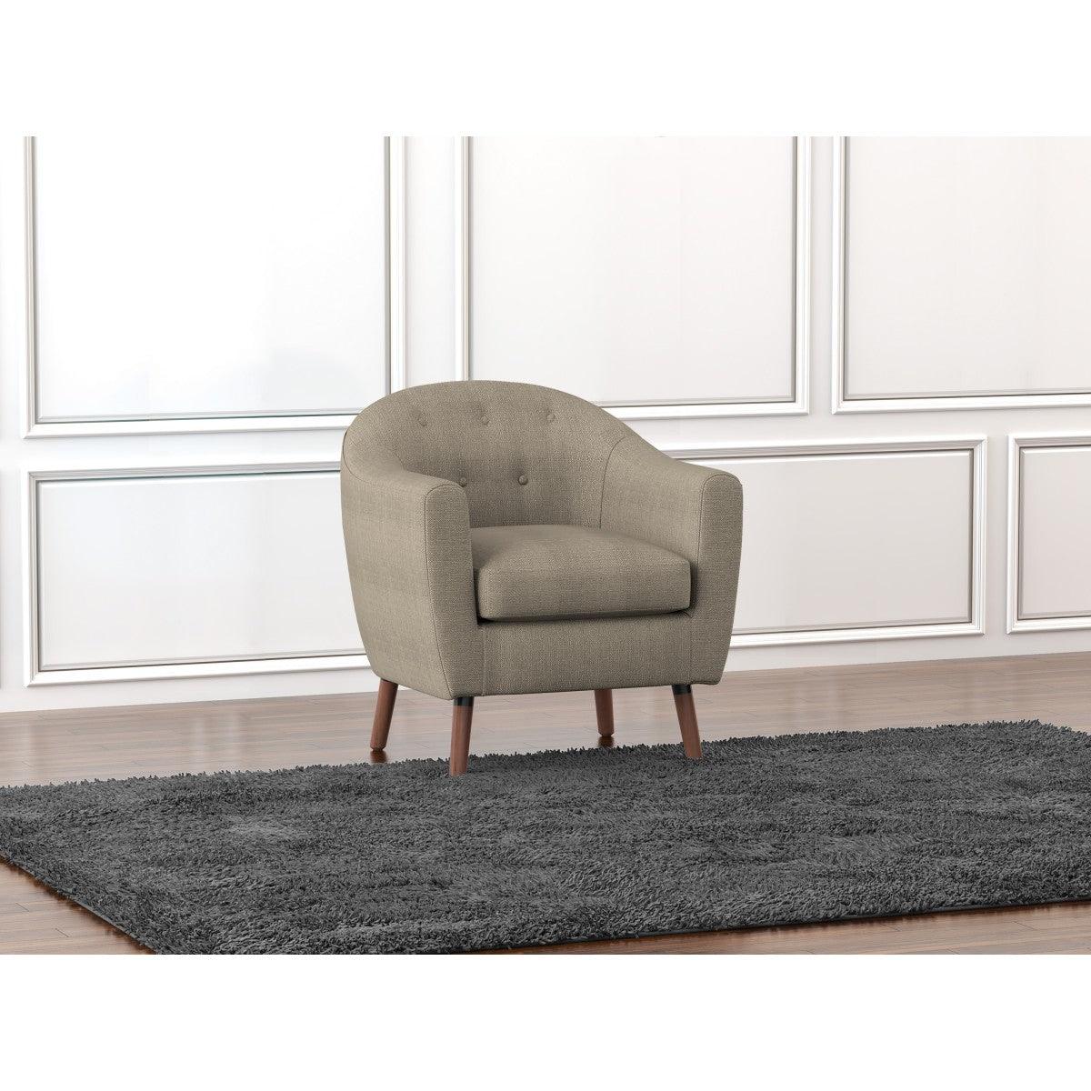 Lucille Beige Tufted Fabric Accent Chair angled side view
