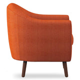 Back view of Lucille Orange Tufted Fabric Accent Chair featuring button-tufted contour and wood legs