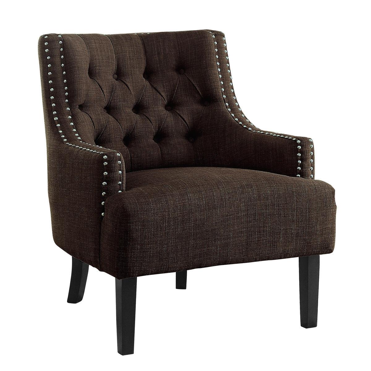 Charisma Chocolate tufted fabric accent chair angled side view