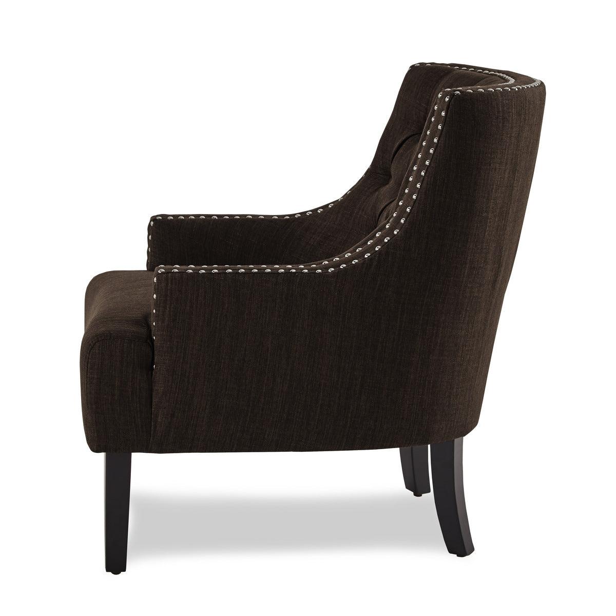 Charisma Chocolate tufted fabric accent chair side profile