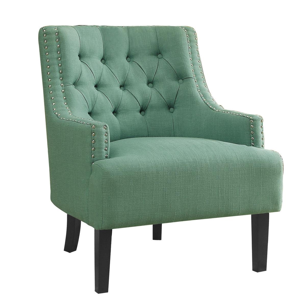 Charisma teal fabric tufted accent chair side view