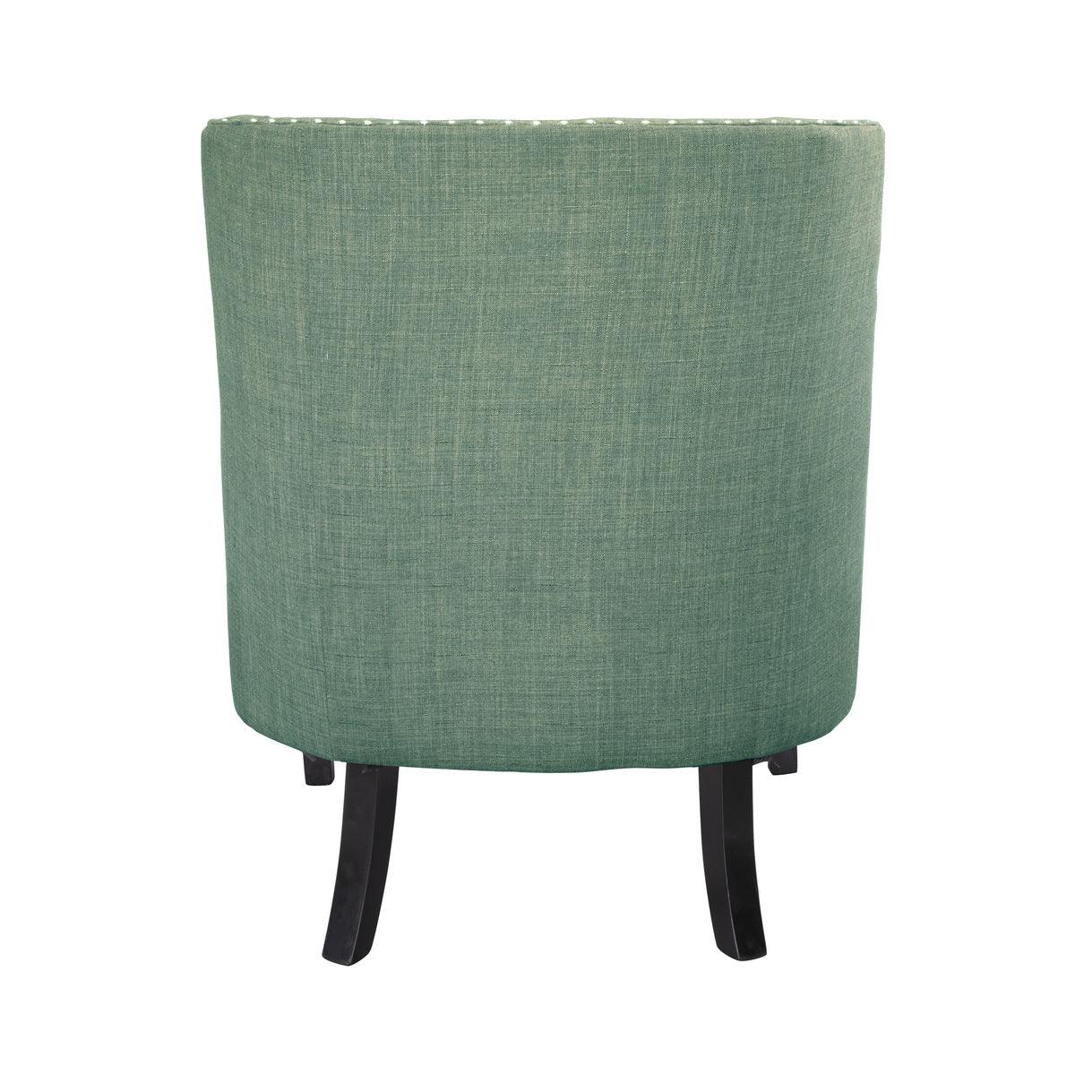Charisma teal fabric tufted accent chair angled view showing nailhead trim