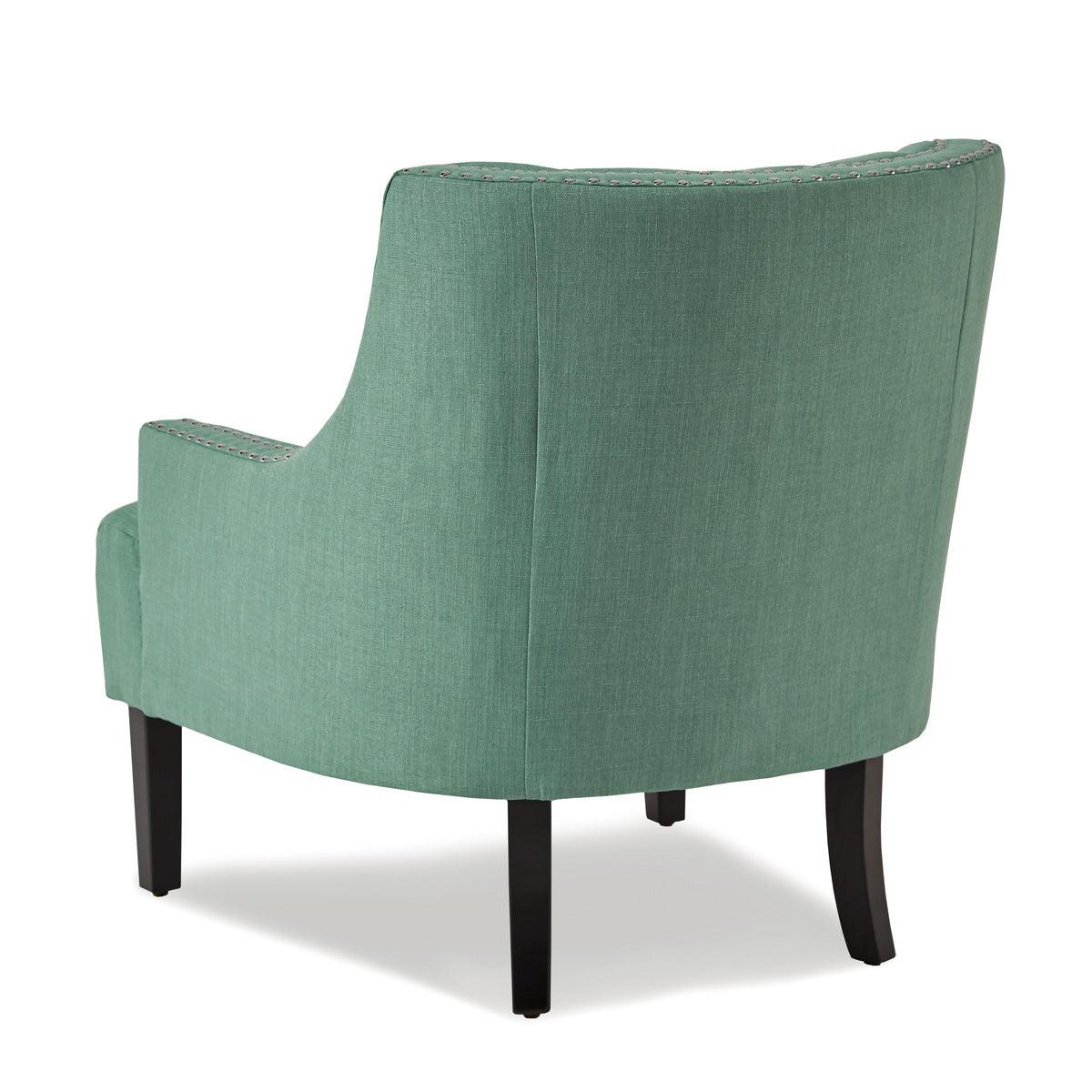 Charisma teal fabric tufted accent chair profile with exposed legs