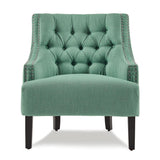 Charisma teal fabric tufted accent chair front view
