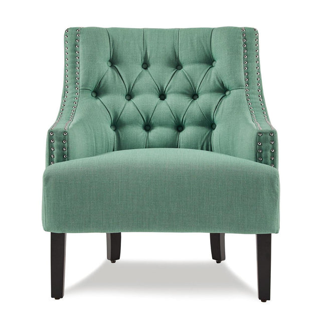 Charisma teal fabric tufted accent chair front view