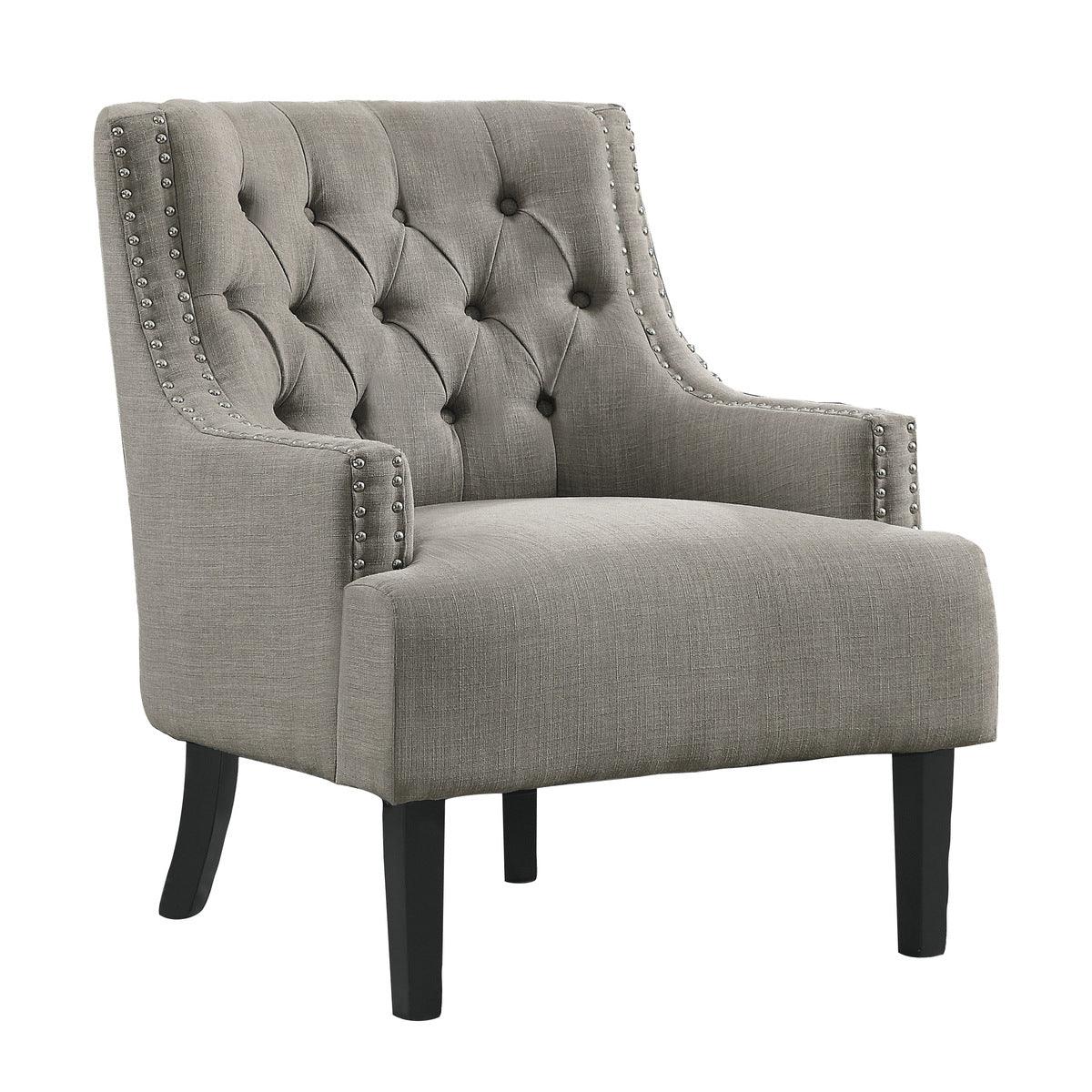 Charisma taupe fabric tufted accent chair side view