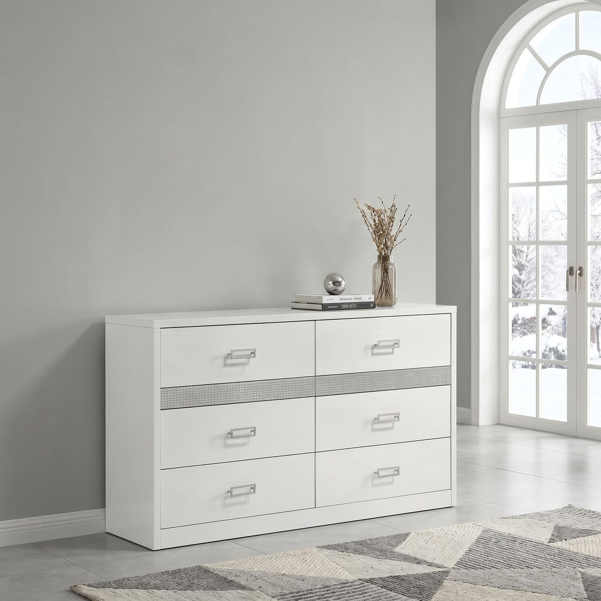 Viana 6-Drawer Bedroom Dresser White High Gloss — product image 2
