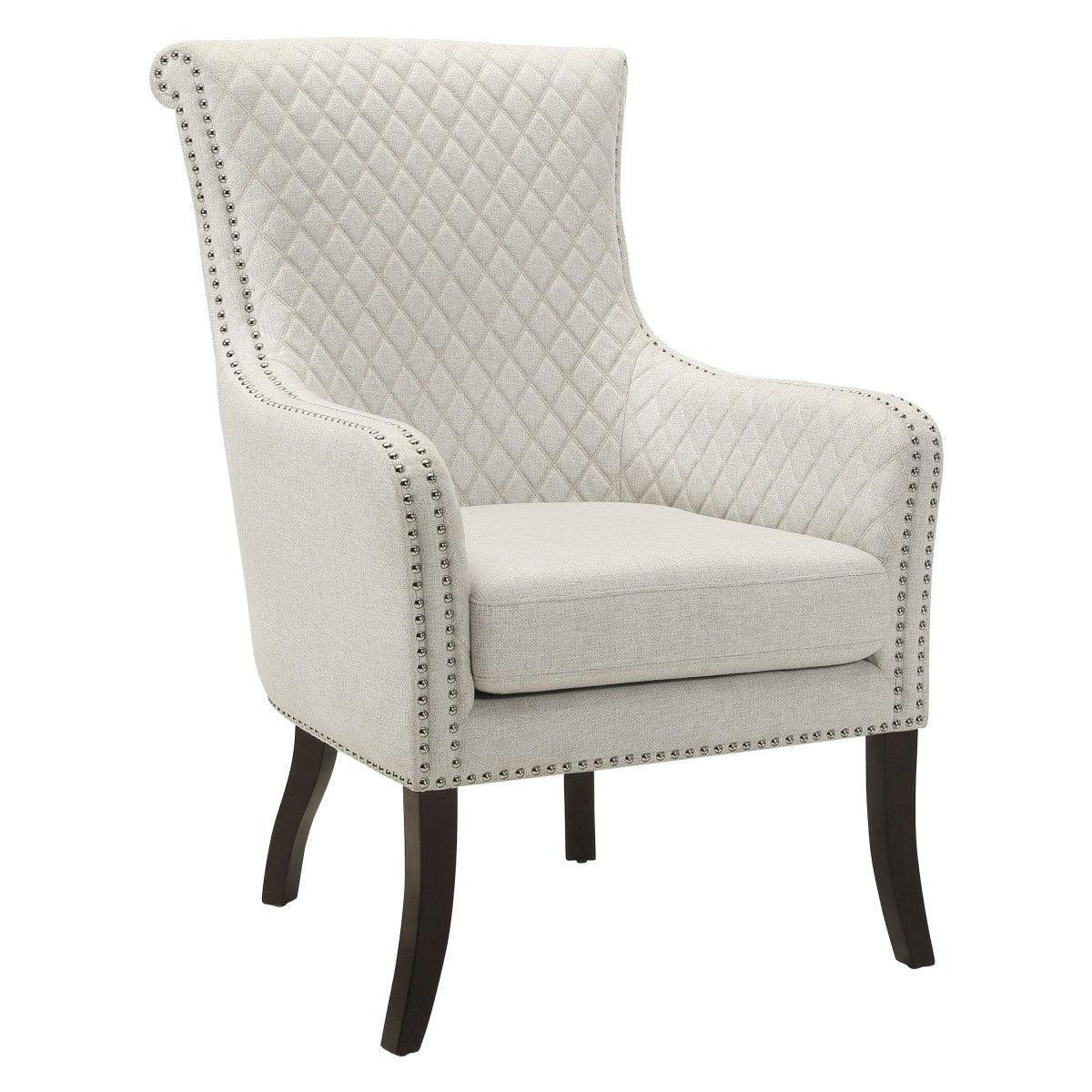 Avalon Beige Quilted Fabric Accent Chair side view