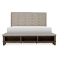 Gray tufted upholstered queen panel bed front view