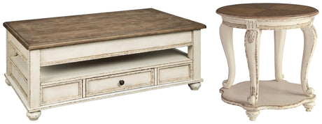 Realyn White/Brown Coffee Table with 1 End Table — product view