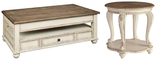 Realyn White/Brown Coffee Table with 1 End Table — product view