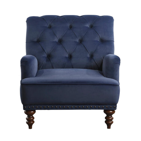 Holland Park dark blue velvet tufted accent chair front angle