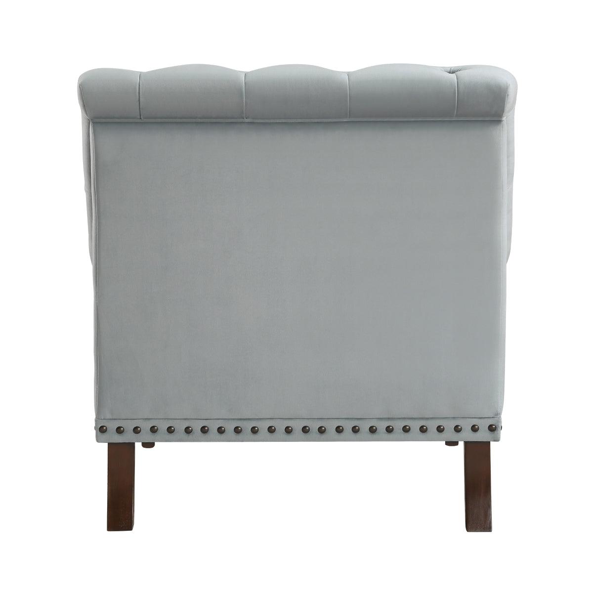 Holland Park gray velvet tufted accent chair back view