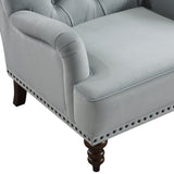 Holland Park gray velvet tufted accent chair detailed upholstery close-up