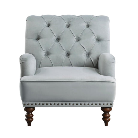 Holland Park gray velvet tufted accent chair front view