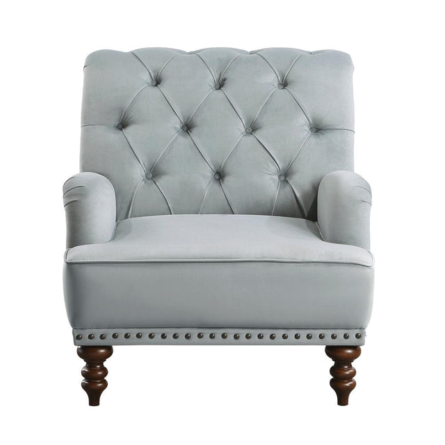 Holland Park gray velvet tufted accent chair front view