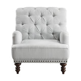Holland Park Gray and White Tufted Fabric Accent Chair front angle