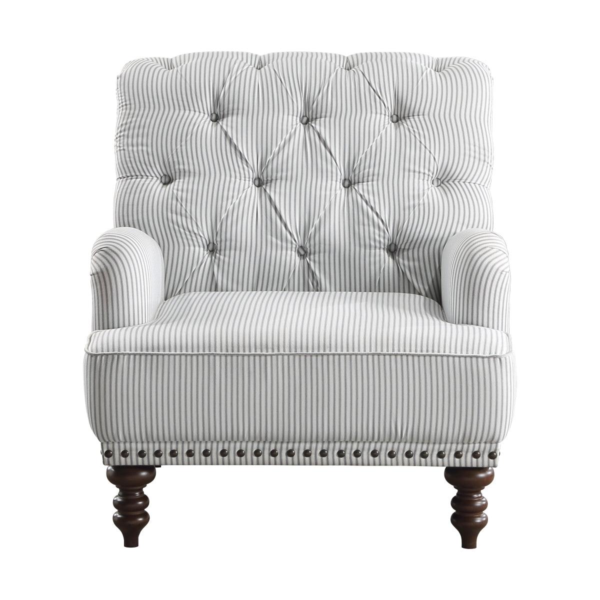 Holland Park Gray and White Tufted Fabric Accent Chair front angle