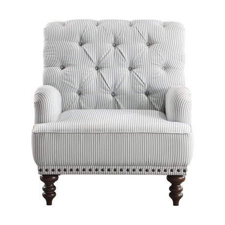 Holland Park Gray and White Tufted Fabric Accent Chair front angle