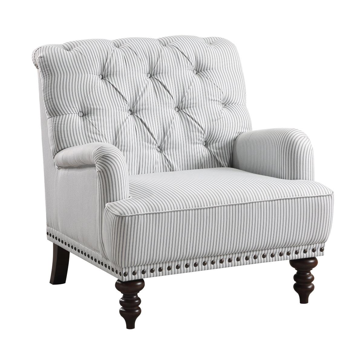 Side view of Holland Park Gray and White Tufted Fabric Accent Chair